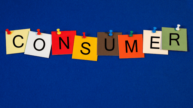 Colorful sticky notes spelling the word "CONSUMER" on a blue background