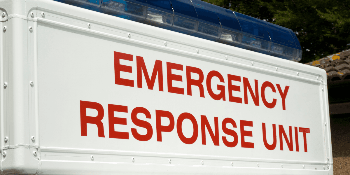 Emergency response vehicle with "Emergency Response Unit" displayed on its side.