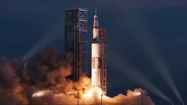 NASA’s Space Launch System Rocket Fully Stacked at Kennedy Space Center