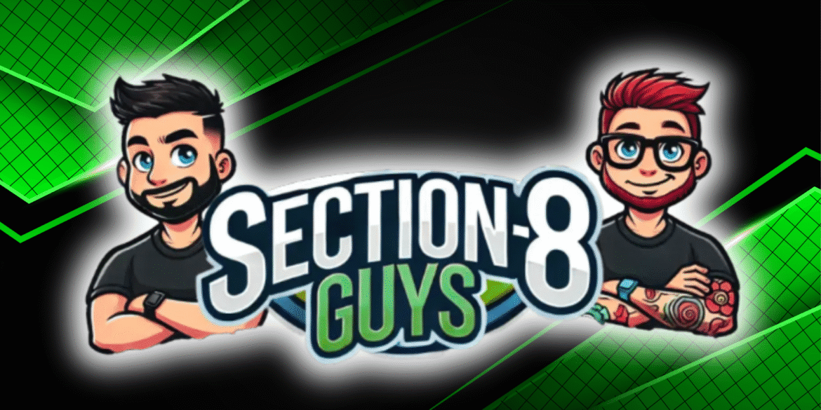 Logo of Section 8 Guys featuring two animated characters, symbolizing mentorship and support for real estate investors in Section 8 housing.