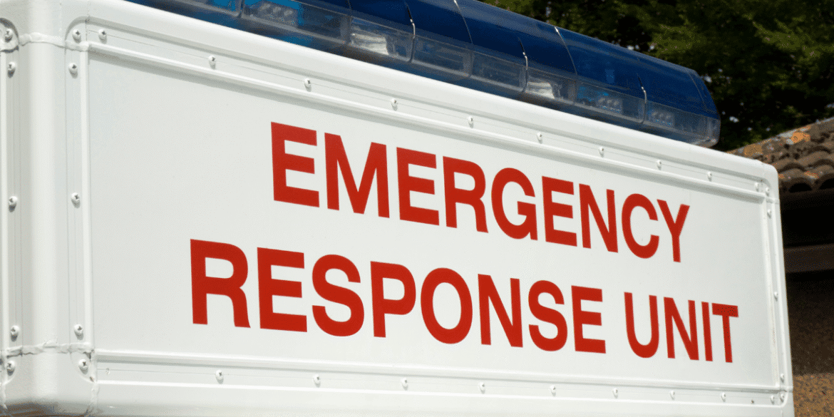 Emergency response vehicle with "Emergency Response Unit" displayed on its side.